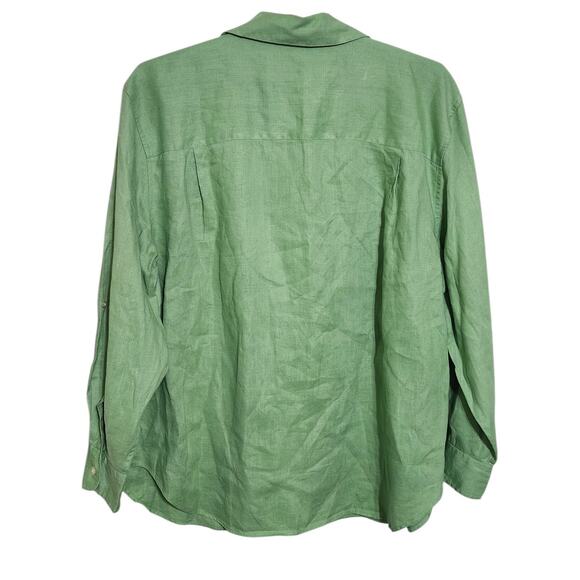 Lauren Ralph Lauren Linen Button Down Shirt 2X Green Embroidered Chest Logo RLL - Picture 4 of 7